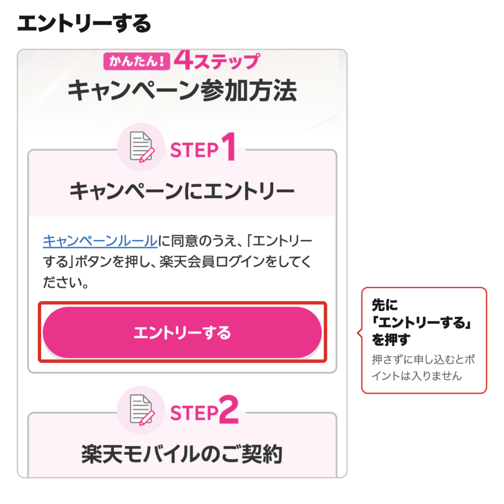 特別優待キャンペーンの「エントリーする」ボタンを赤枠で示した公式画面