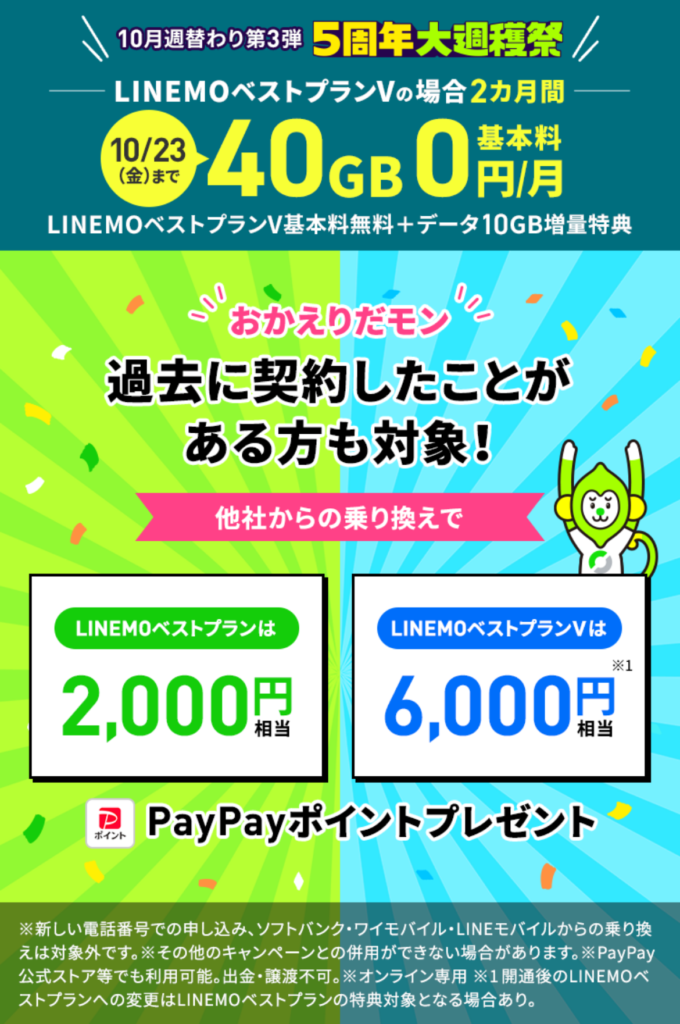 LINEMOおかえりだモンキャンペーンの公式ページの画像