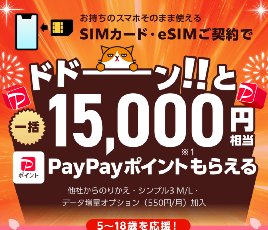 ワイモバイルYahoo!店 SIMご契約特典の公式ページの画像