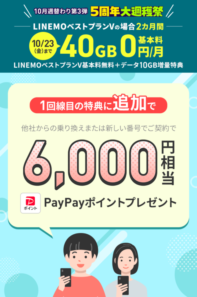 2回線まとめて申込でPayPayptの公式ページの画像