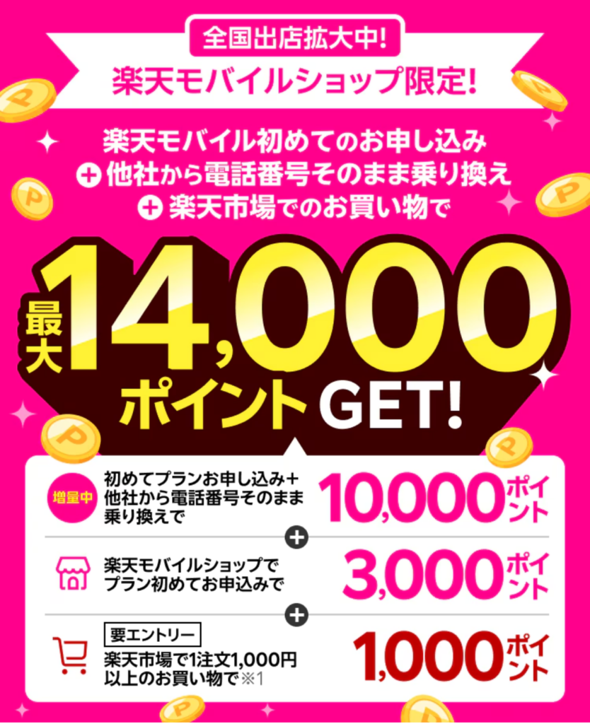 ショップ限定 初めて申込+他社乗換で最大14000ptの公式ページの画像
