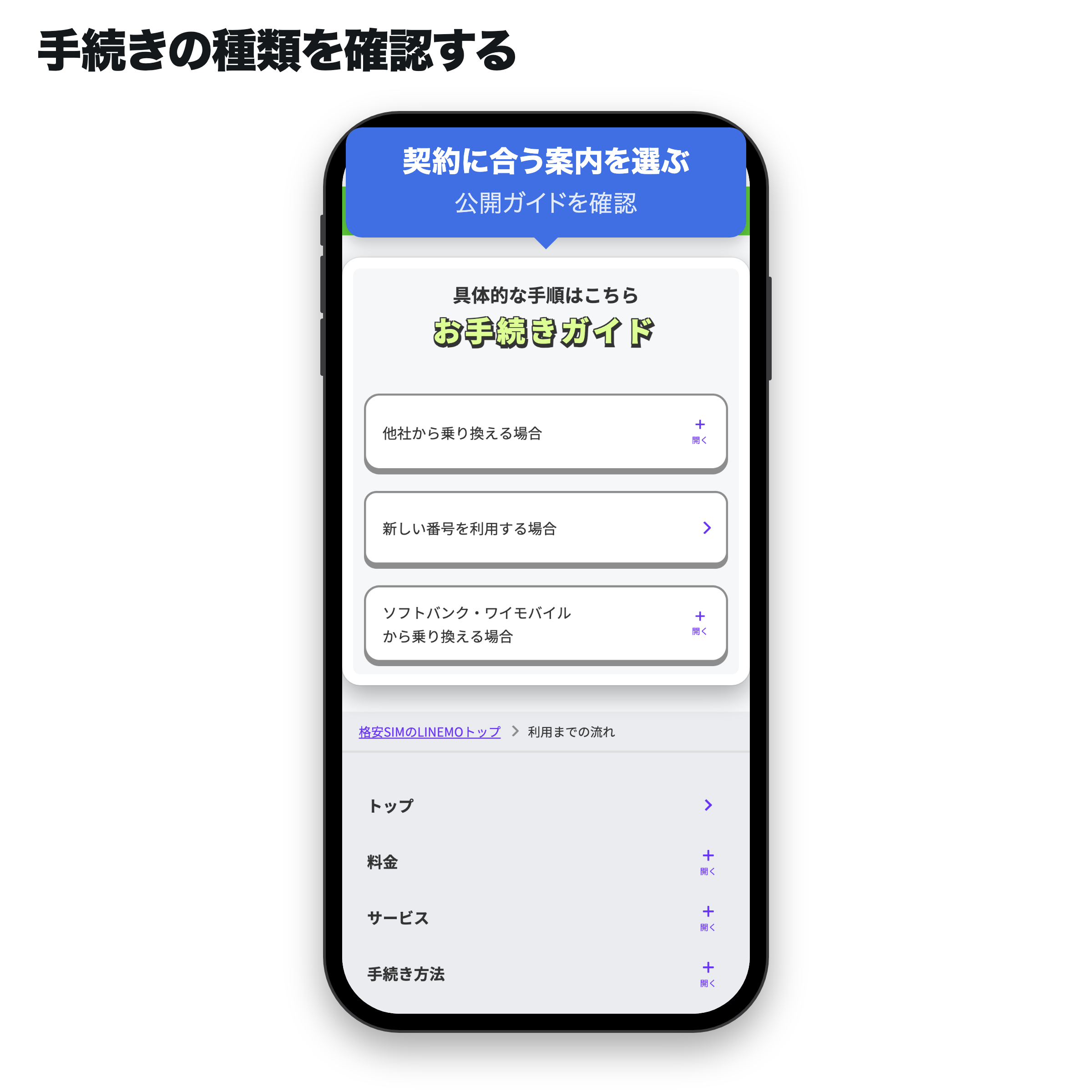 LINEMO公式公開案内の画面（手順1）