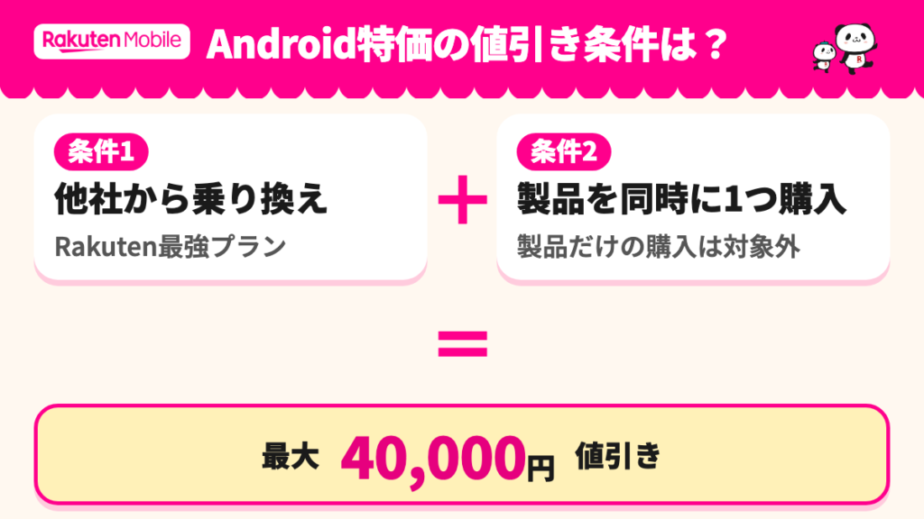 値引きの条件。他社からの乗り換えと製品の同時購入で最大40,000円値引き